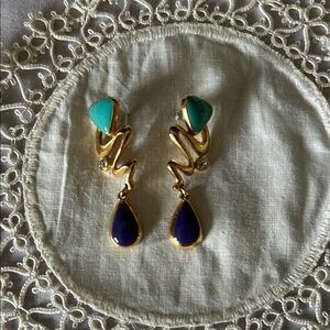 Vintage Avon Gold-Tone Earrings with Teal and Purple Stones